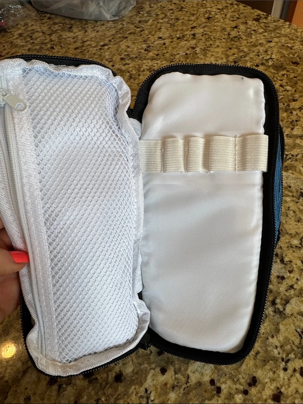 Blue Canvas Zip Pencil Pouch with Panda Charm NWT